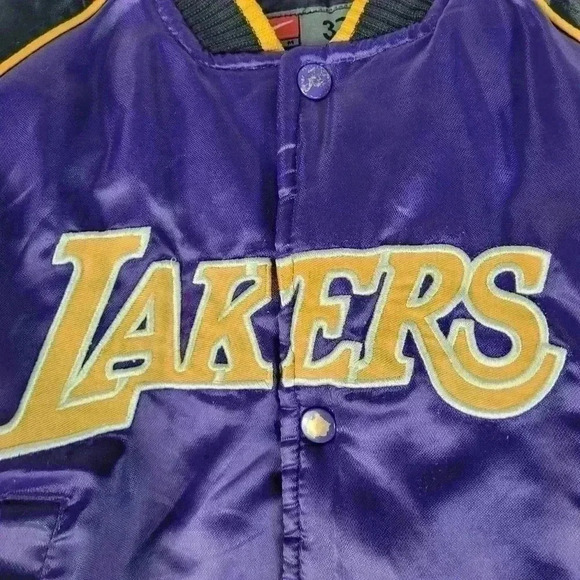 VTG Nike Team Youth LA Lakers Satin Jacket Purple Snap Button Up Y2K Sz 3T - Picture 3 of 6